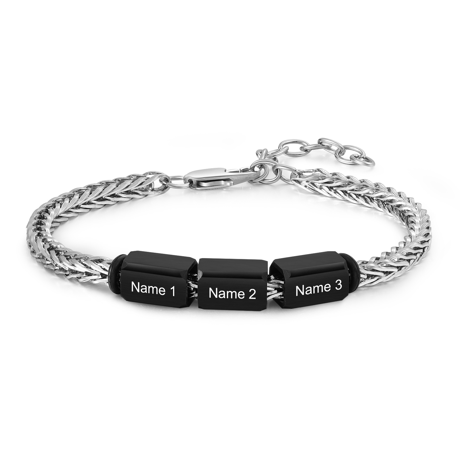 Bracelet en acier inoxydable personnalisé avec 2 à 5 prénoms - Cadeau personnalisé pour homme