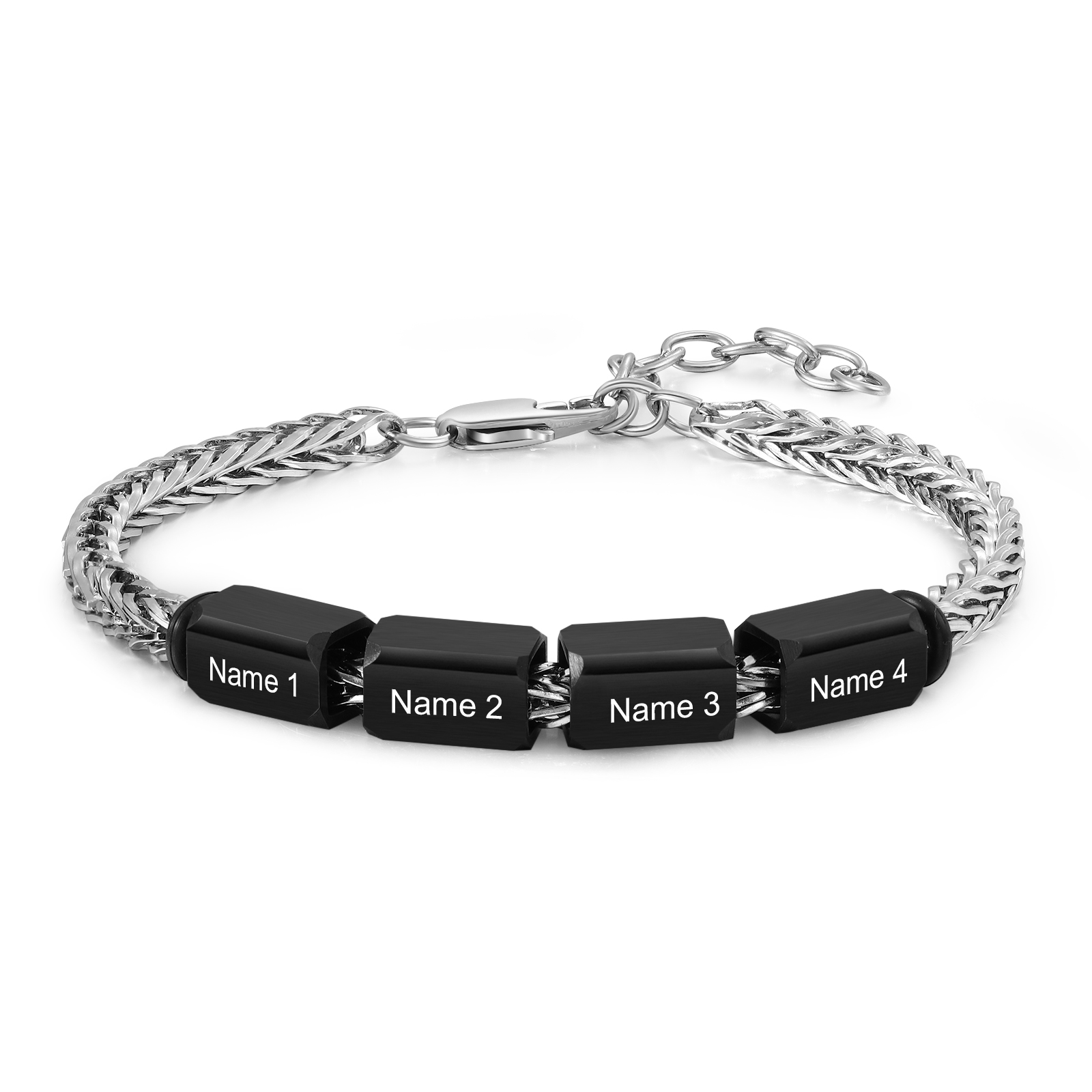 Bracelet personnalisé avec 4 Prénoms gravés en Acier Inoxydable - Cadeau pour Homme  | Jessemade