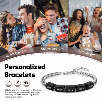 Bracelet personnalisé avec 5 Prénoms gravés en Acier Inoxydable - Cadeau pour Homme  | Jessemade