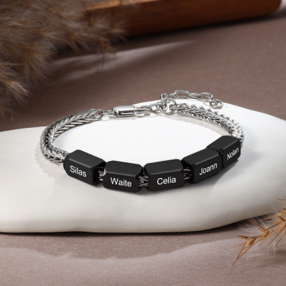 Bracelet personnalisé avec 5 Prénoms gravés en Acier Inoxydable - Cadeau pour Homme  | Jessemade