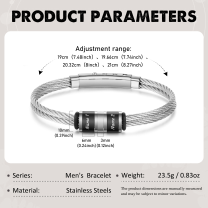 Bracelet Homme Personnalisé avec 2 Prénoms Gravés en Acier Inoxydable｜Jessemade