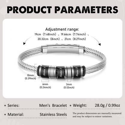 Bracelet Homme Personnalisé avec 3 Prénoms Gravés en Acier Inoxydable｜Jessemade