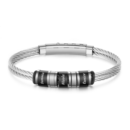Bracelet Homme Personnalisé avec 3 Noms Gravés – Acier Réglable Cadeau Idéal | Jessemade