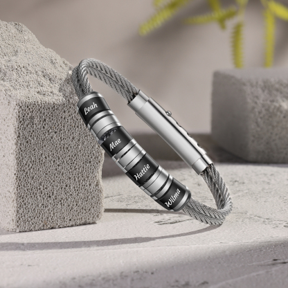 Bracelet Homme Personnalisé avec 4 Prénoms Gravés en Acier Inoxydable｜Jessemade