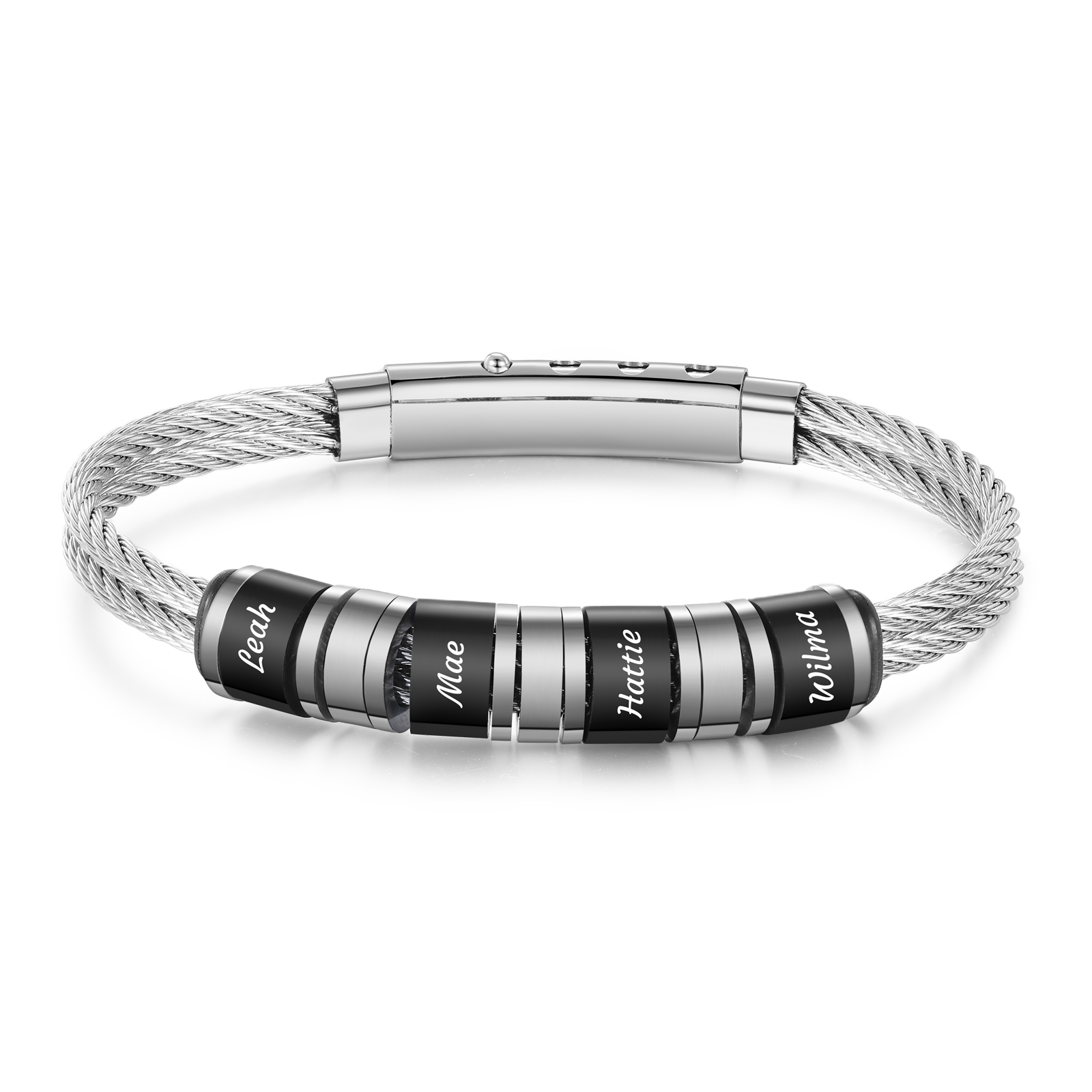 Bracelet Homme Personnalisé avec 4 Prénoms Gravés en Acier Inoxydable｜Jessemade