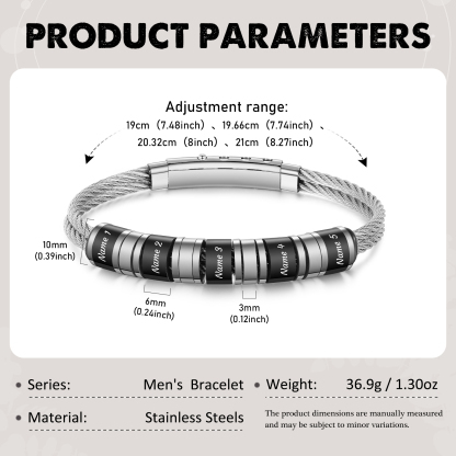 Bracelet Homme Personnalisé avec 5 Prénoms Gravés en Acier Inoxydable｜Jessemade