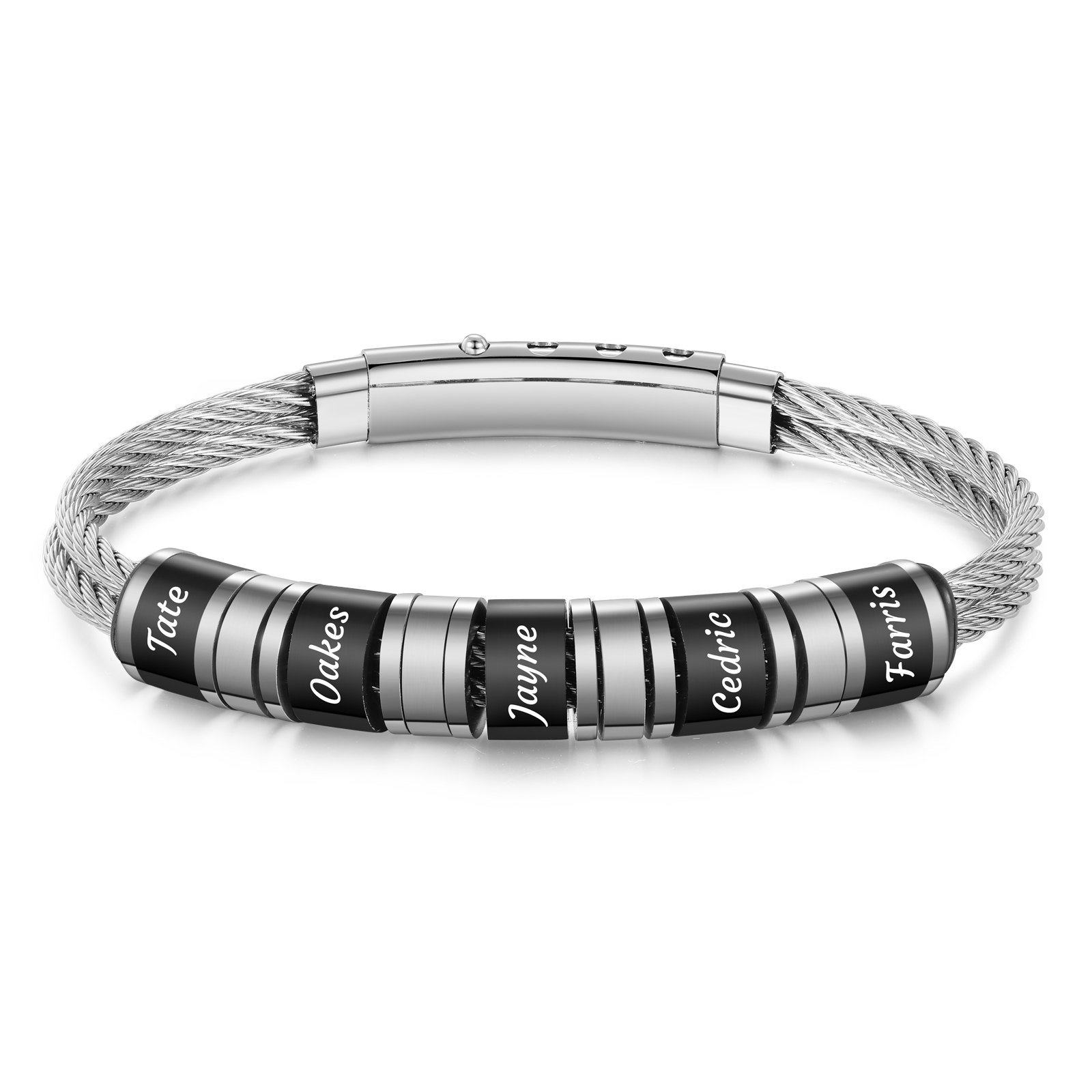 Bracelet Homme Personnalisé avec 5 Prénoms Gravés en Acier Inoxydable｜Jessemade