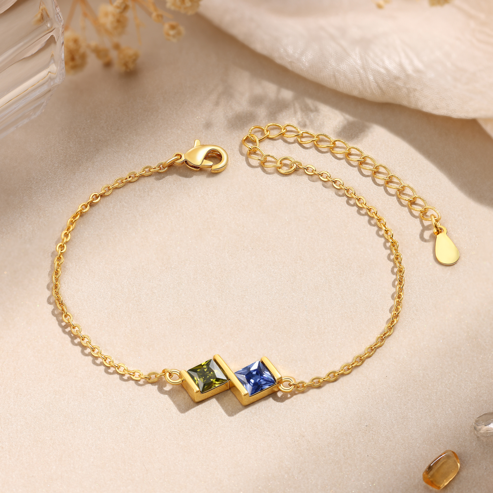 Bracelet Personnalisable avec 2 Pierres de Naissance - Cadeau pour | Jessemade