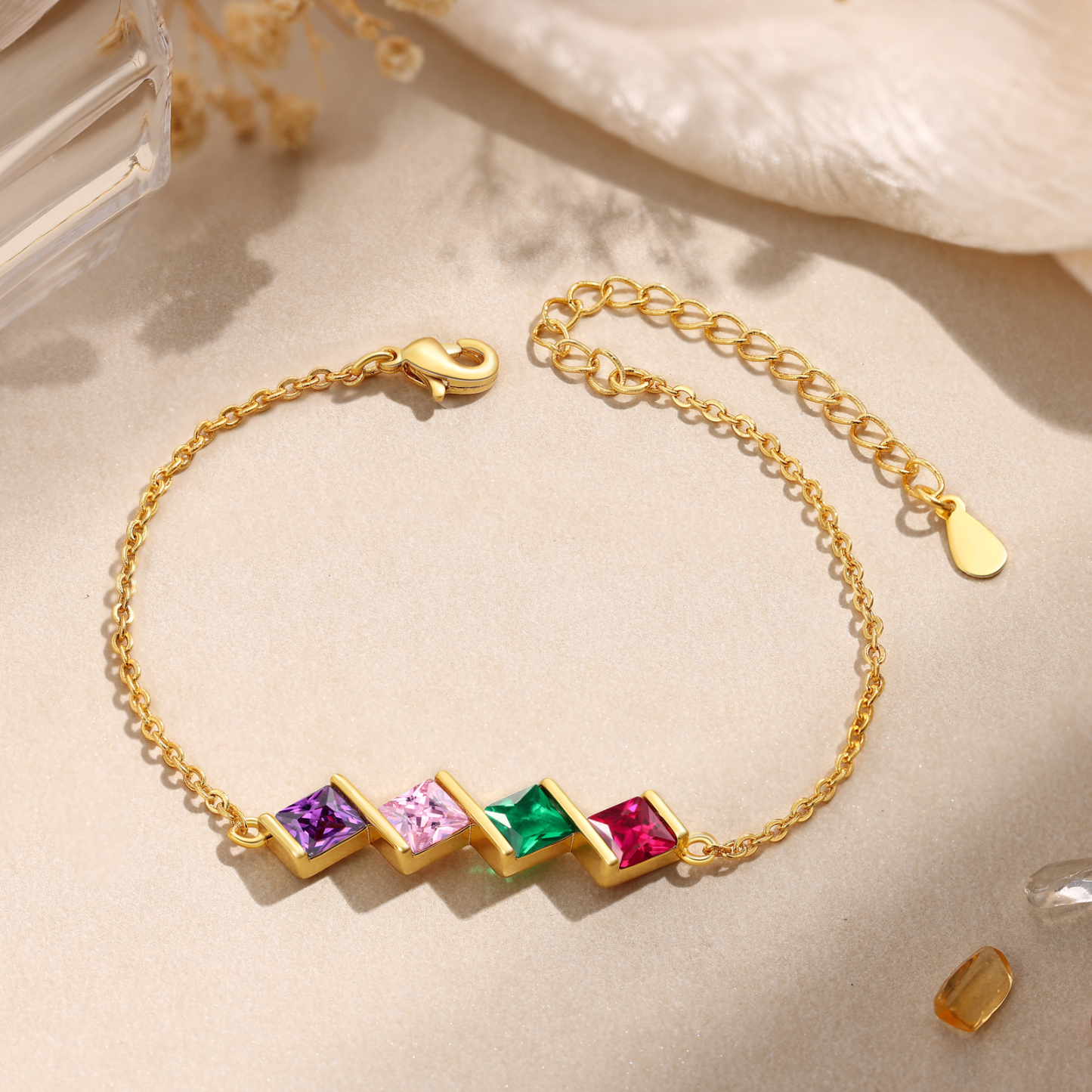 Bracelet Personnalisable avec 4 Pierres de Naissance - Cadeau pour Femme | Jessemade