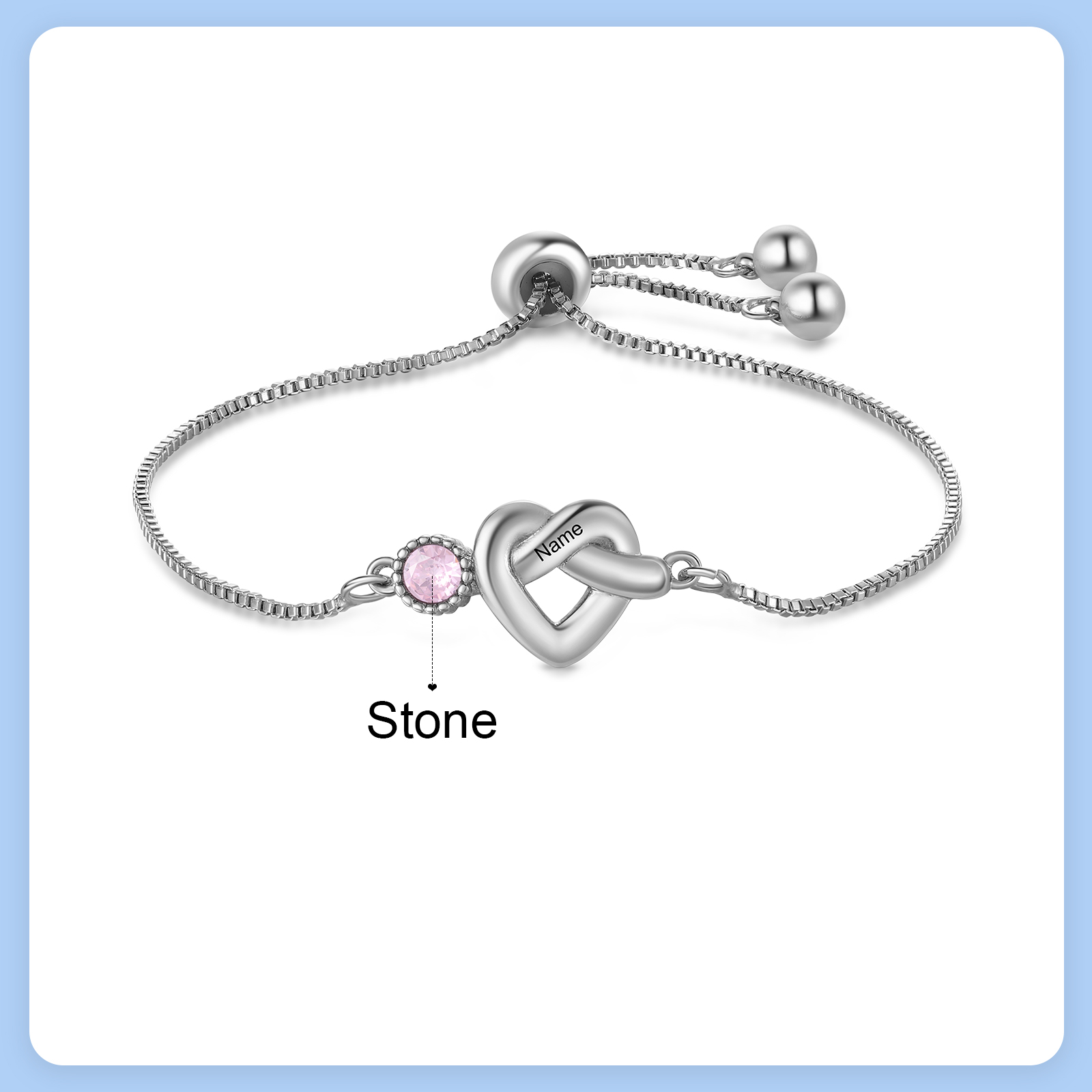 Bracelet Coeur Personnalisé avec 1 Prénoms et 1 Pierres de Naissance Bracelet Infini Personalisable pour Femme | Jessemade