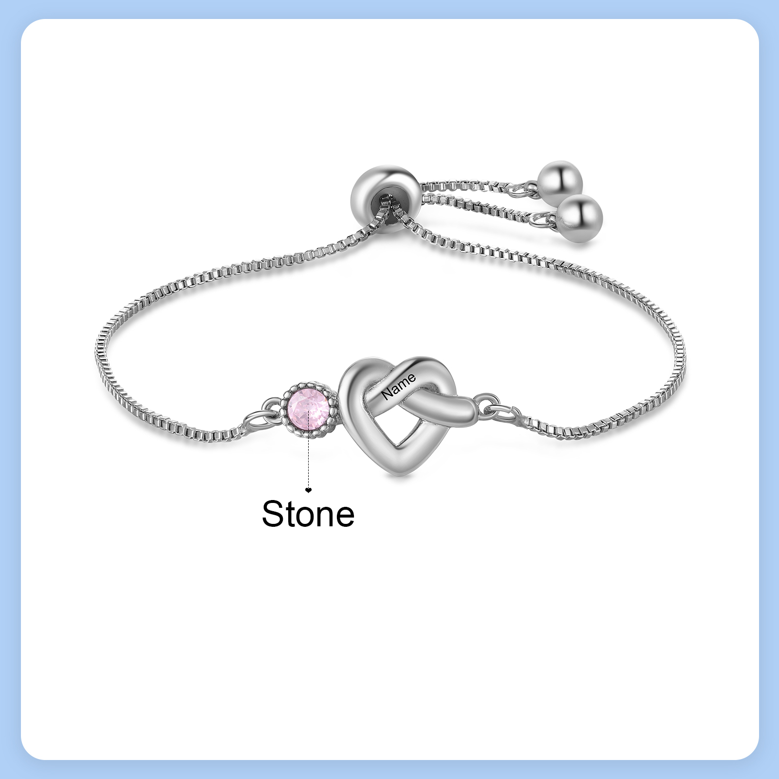 Bracelet Coeur Personnalisé avec 1 Prénoms et 1 Pierres de Naissance Bracelet Infini Personalisable pour Femme | Jessemade