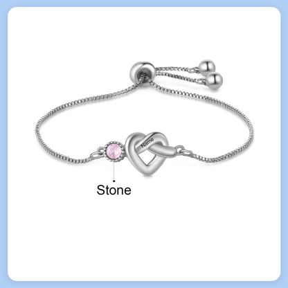Bracelet Coeur Personnalisé avec 1 Prénoms et 1 Pierres de Naissance Bracelet Infini Personalisable pour Femme | Jessemade