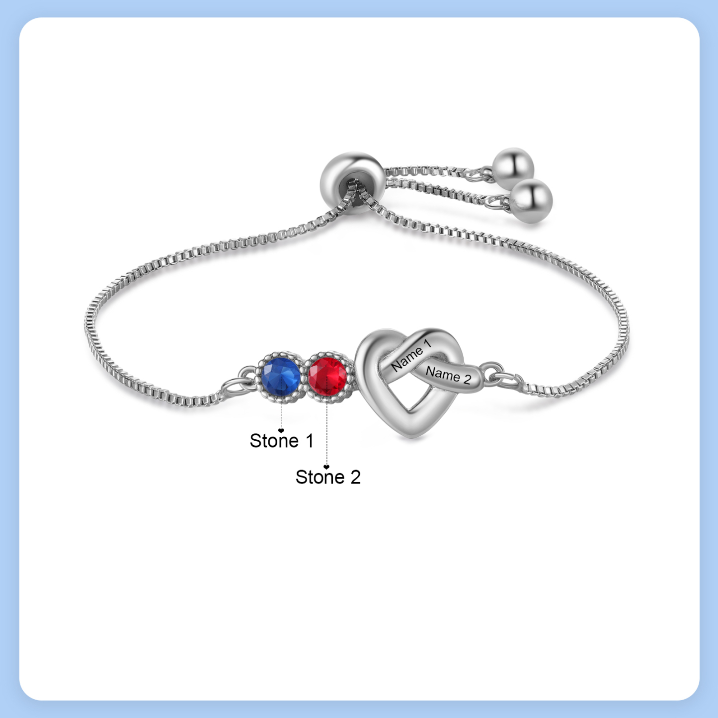 Bracelet Coeur Personnalisé avec 2 Prénoms et 2 Pierres de Naissance Bracelet Infini Personalisable pour Femme | Jessemade