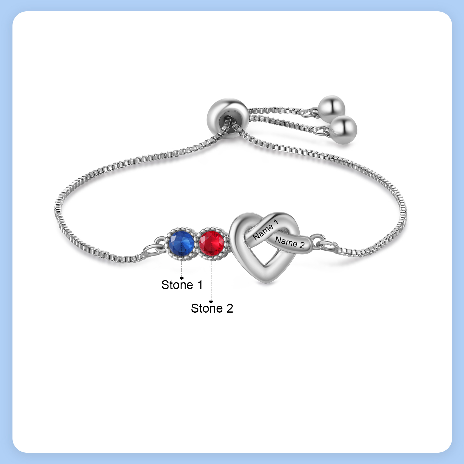 Bracelet Coeur Personnalisé avec 2 Prénoms et 2 Pierres de Naissance Bracelet Infini Personalisable pour Femme | Jessemade