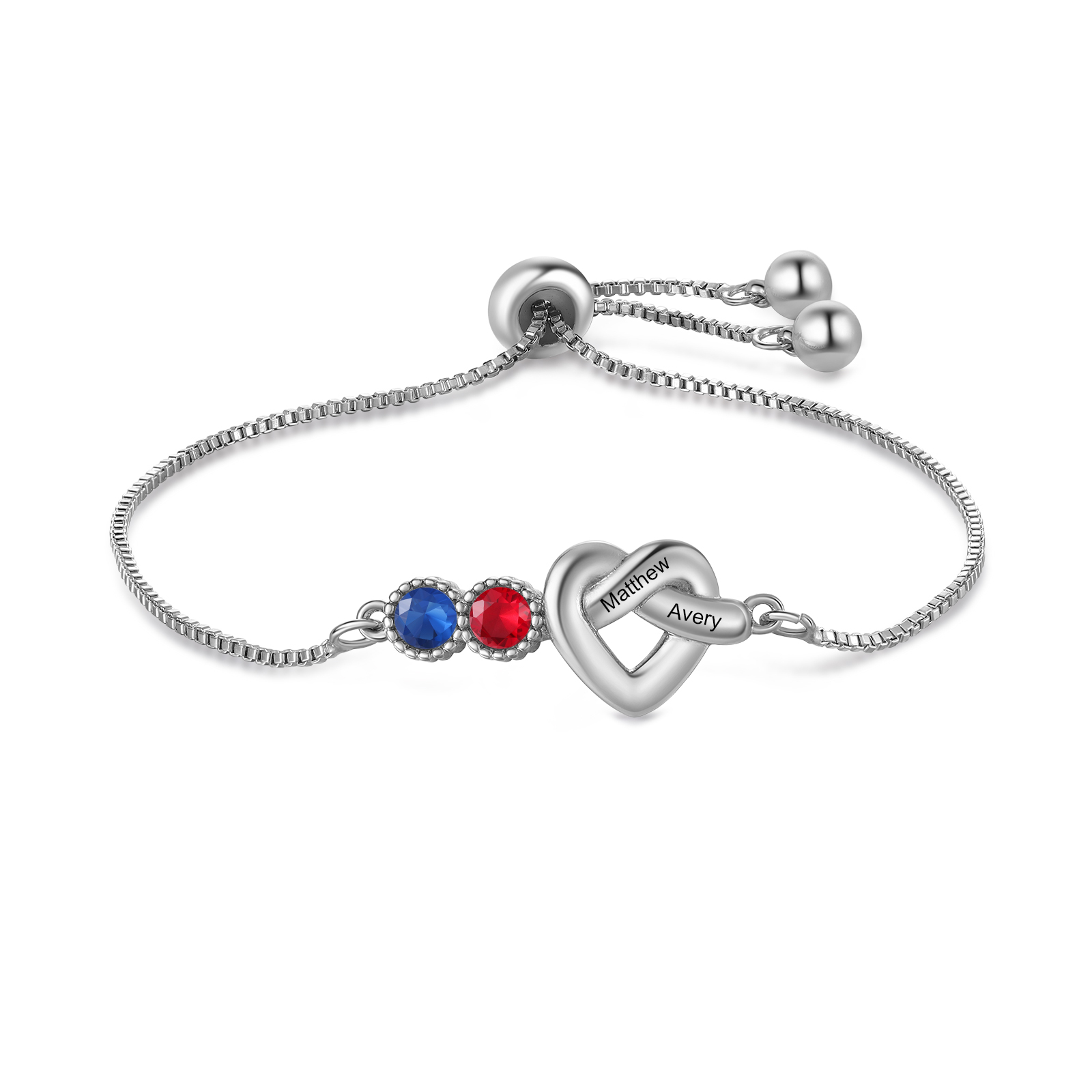 Bracelet cœur personnalisé avec prénoms et pierres de naissance pour maman | Jessemade