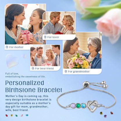 Bracelet Cœur Personnalisé avec 3 Prénoms et 3 Pierres de Naissance Bracelet Infini Personalisable pour Femme | Jessemade