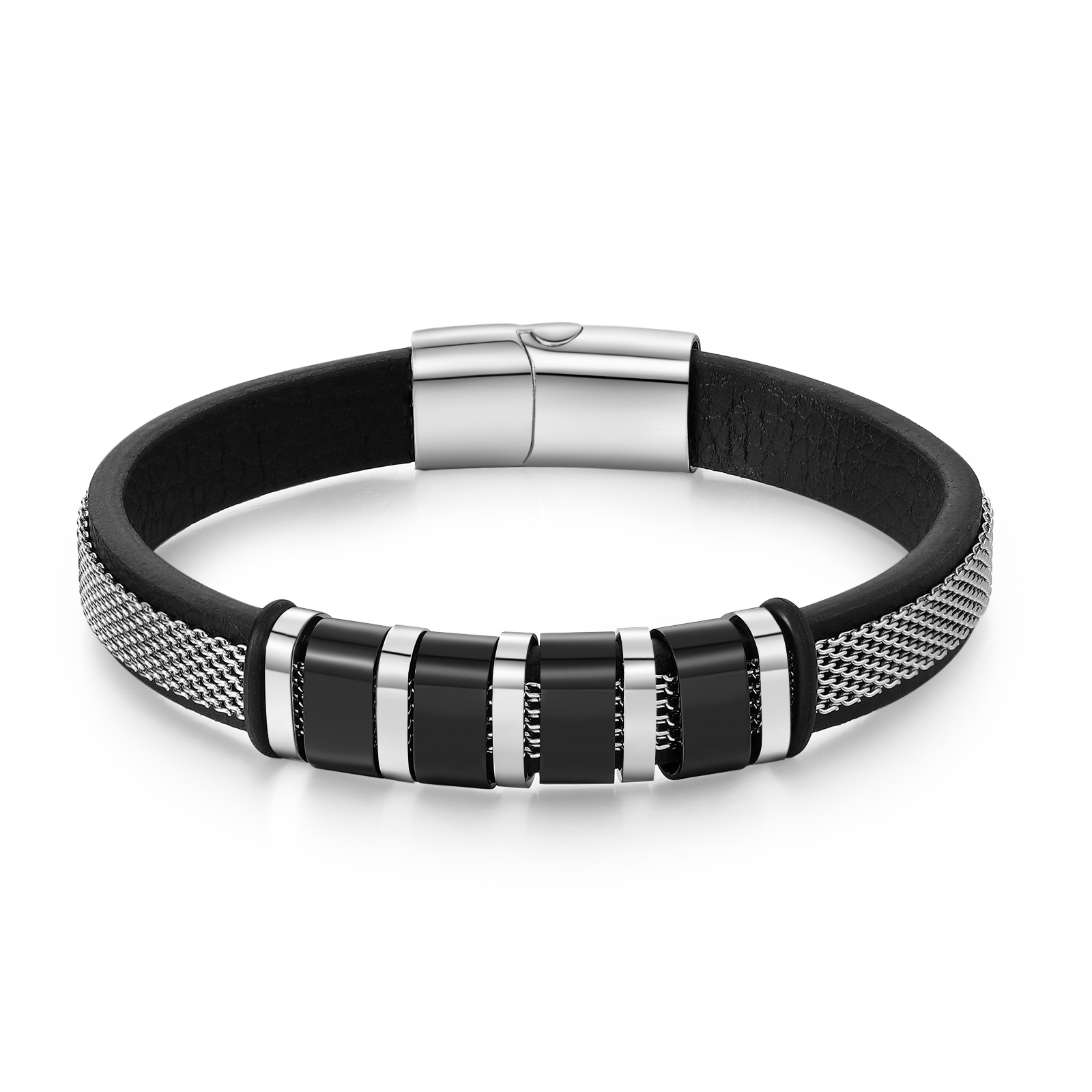 Bracelet Homme  Personnalisé avec Gravure de 4 Prénoms en Acier et Cuir - Cadeau Pour Homme | Jessemade