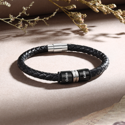 Bracelet en Cuir personnalisé 2 Prénoms gravés - Cadeau pour Homme | Jessemade