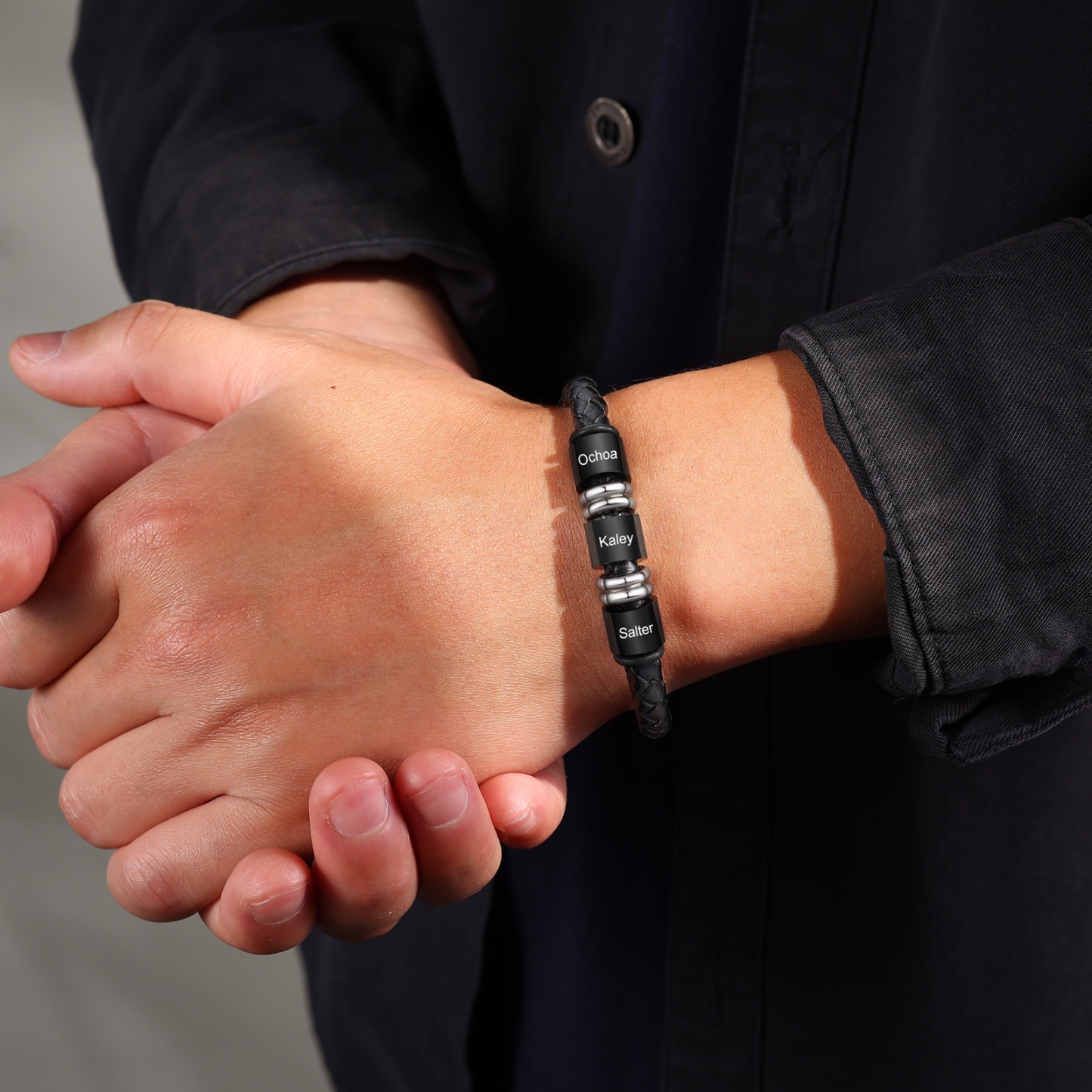 Bracelet en Cuir personnalisé 3 Prénoms gravés - Cadeau pour Homme | Jessemade