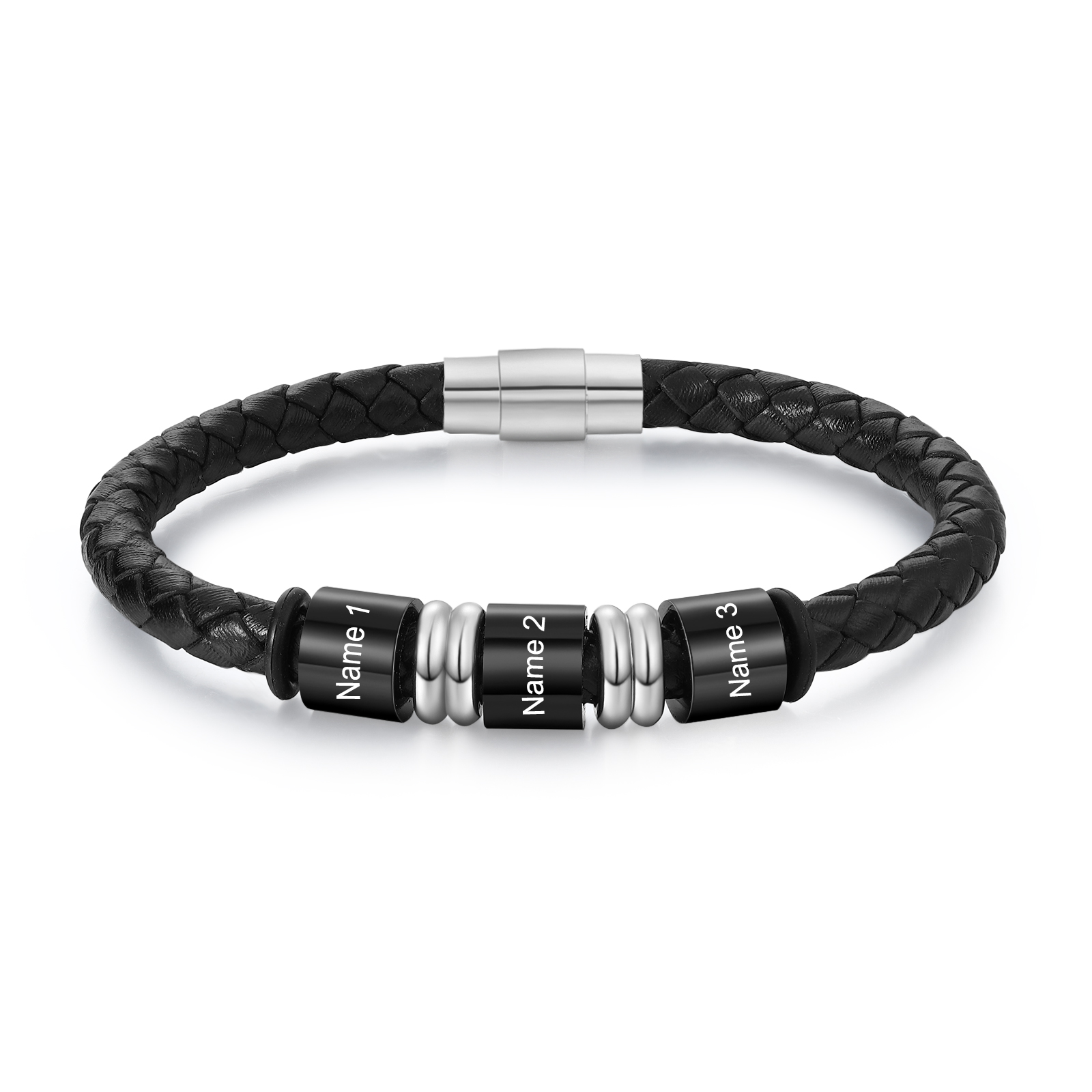 Bracelet en Cuir personnalisé 3 Prénoms gravés - Cadeau pour Homme | Jessemade