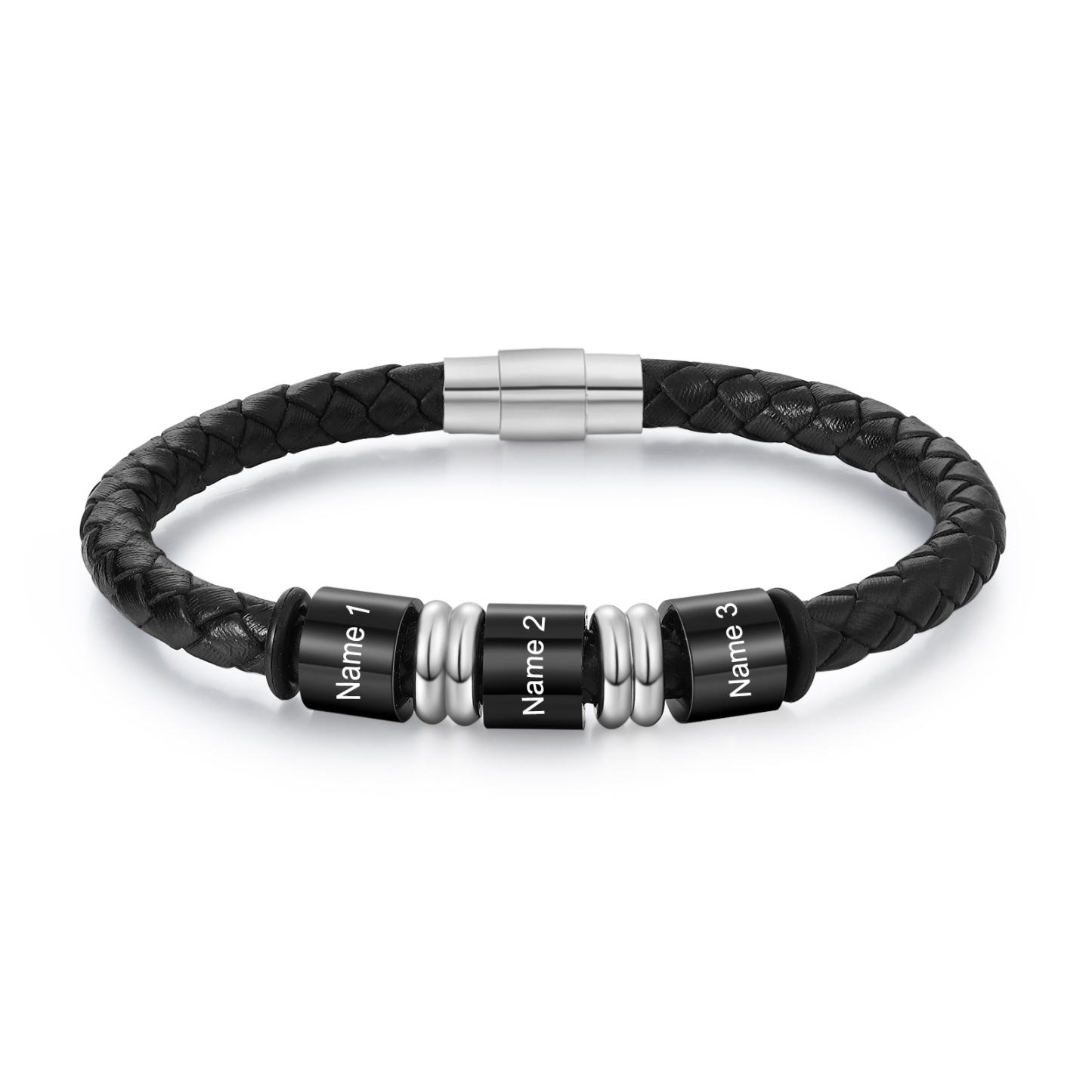Bracelet en Cuir personnalisé 3 Prénoms gravés - Cadeau pour Homme | Jessemade