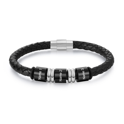 Bracelet en Cuir personnalisé 3 Prénoms gravés - Cadeau pour Homme | Jessemade