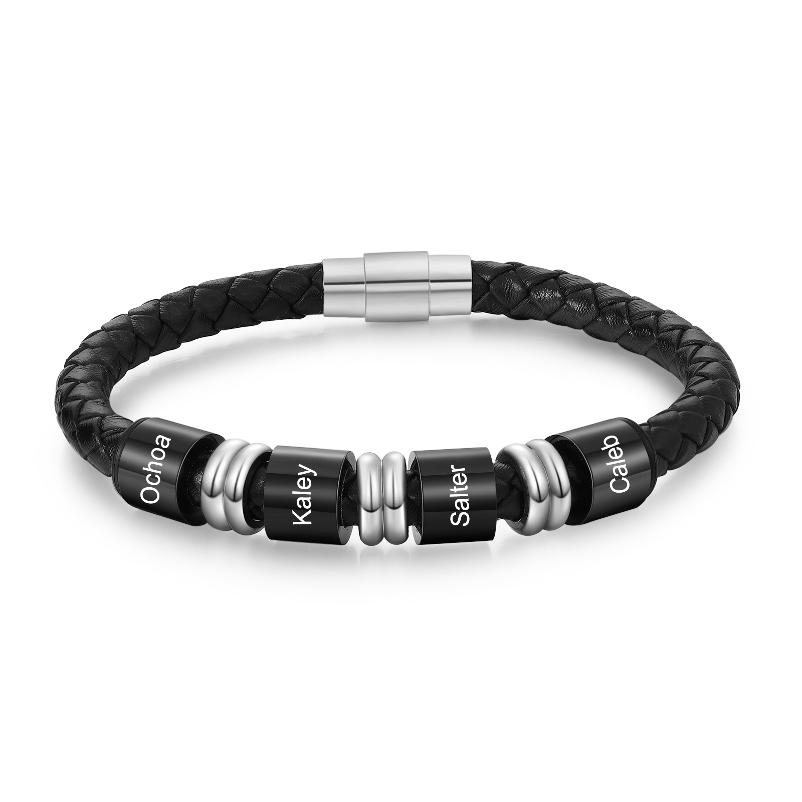 Bracelet en Cuir personnalisé 4 Prénoms gravés - Cadeau pour Homme | Jessemade