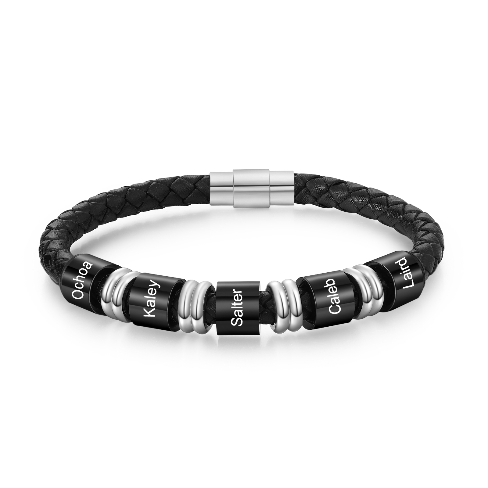 Bracelet en Cuir personnalisé 5 Prénoms gravés - Cadeau pour Homme | Jessemade