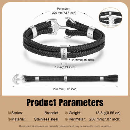 Bracele personnalisé ancre en Acier avec 1 Prénom gravé - Cadeau pour Homme  | Jessemade