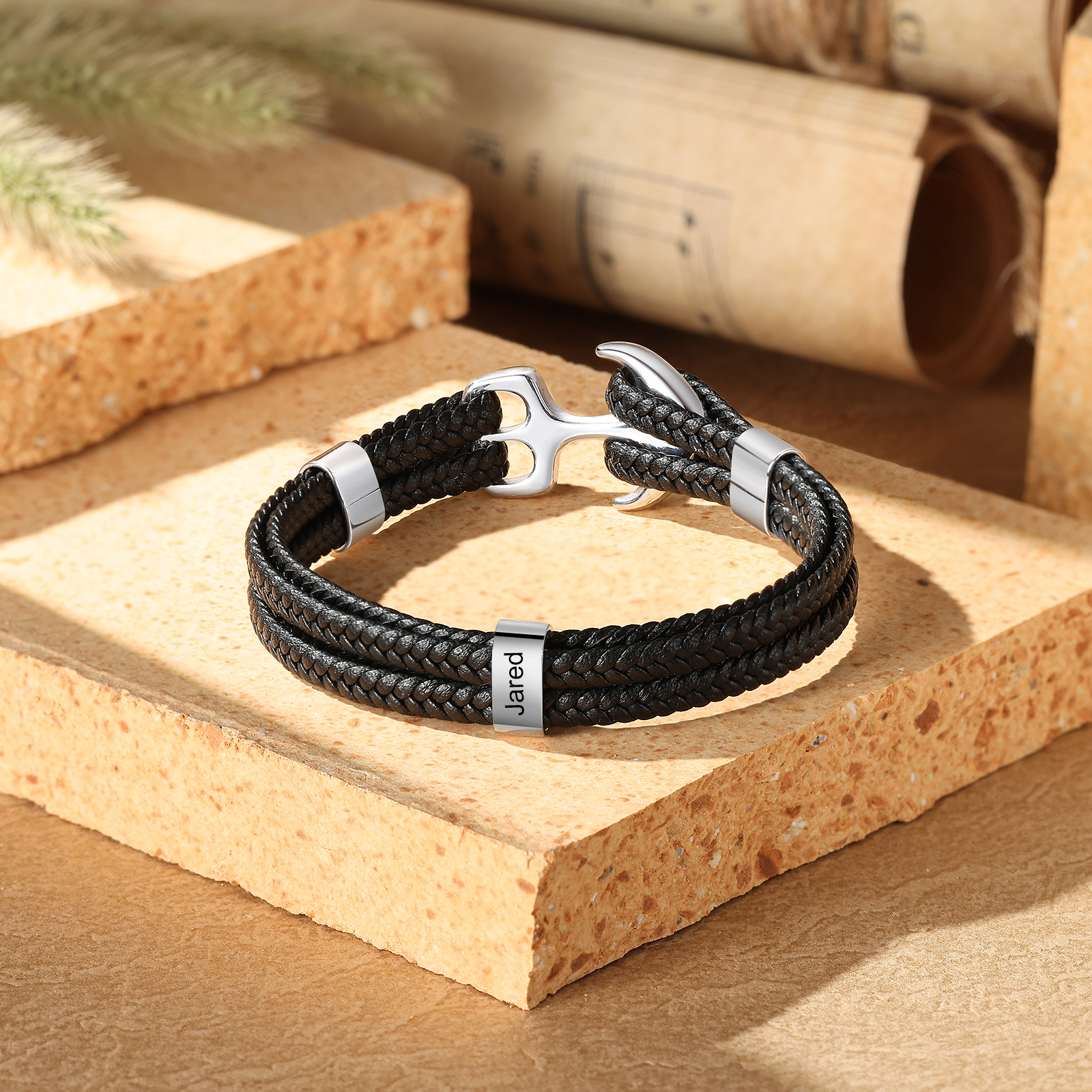 Bracele personnalisé ancre en Acier avec 1 Prénom gravé - Cadeau pour Homme  | Jessemade