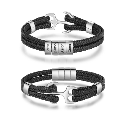 Bracelet personnalisé ancre en Acier avec 4 Prénoms gravés - Cadeau pour Homme  | Jessemade
