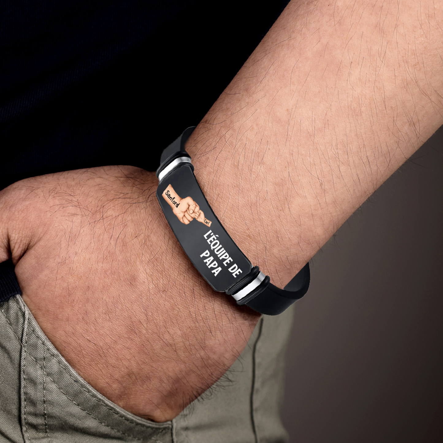 À Papa/Papi - Bracelet Poing Personnalisé avec 2 Prénoms et 1 Texte Cadeau pour Papa/Papy | Jessemade