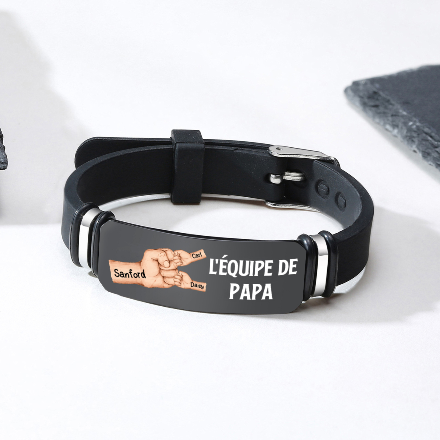 À Papa/Papi - Bracelet Poing Personnalisé avec 3 Prénoms et 1 Texte Cadeau pour Papa/Papy | Jessemade