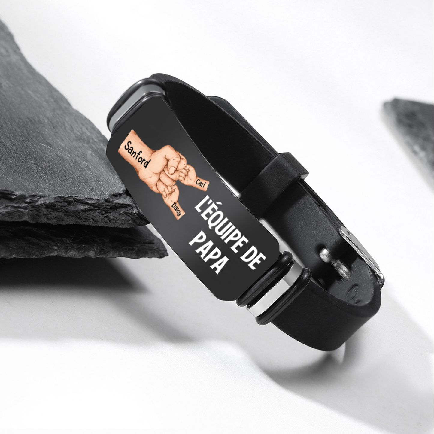 À Papa/Papi - Bracelet Poing Personnalisé avec 3 Prénoms et 1 Texte Cadeau pour Papa/Papy | Jessemade