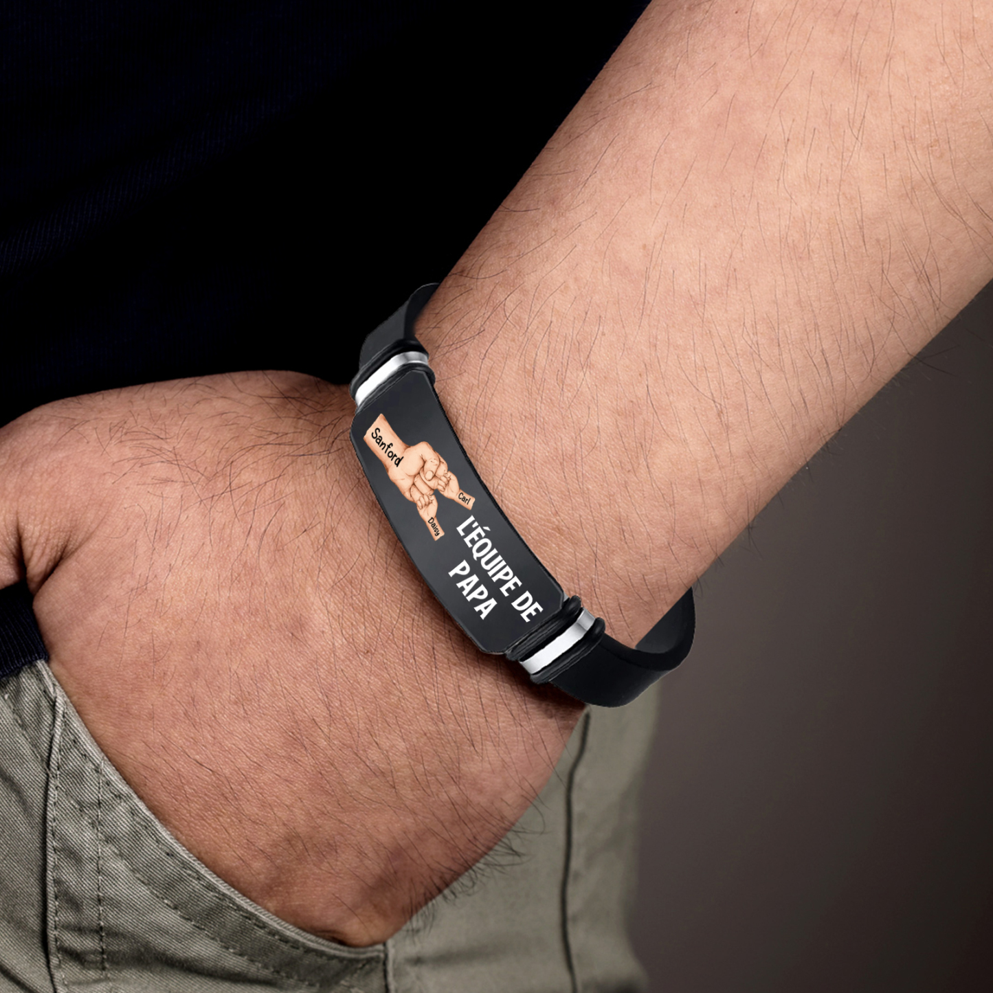 À Papa/Papi - Bracelet Poing Personnalisé avec 3 Prénoms et 1 Texte Cadeau pour Papa/Papy | Jessemade
