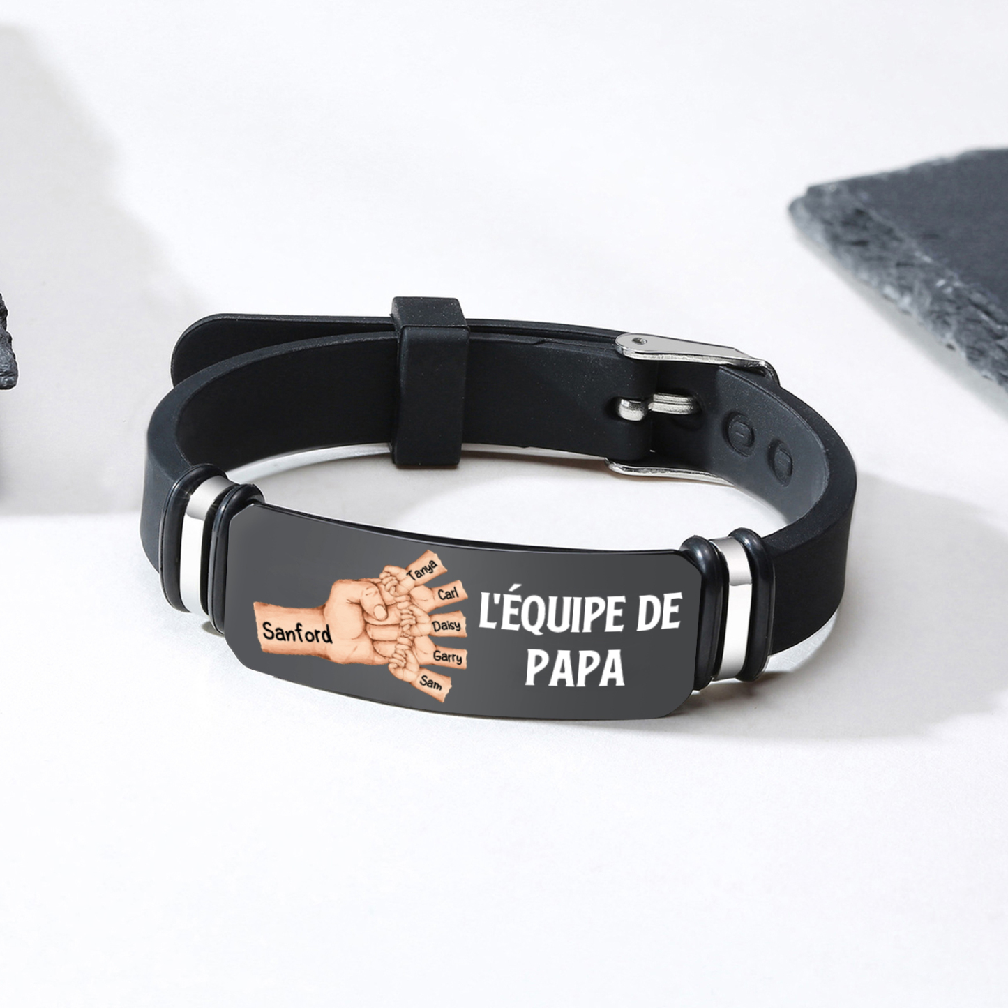 À Papa/Papi - Bracelet Poing Personnalisé avec 6 Prénoms et 1 Texte Cadeau pour Papa/Papy | Jessemade