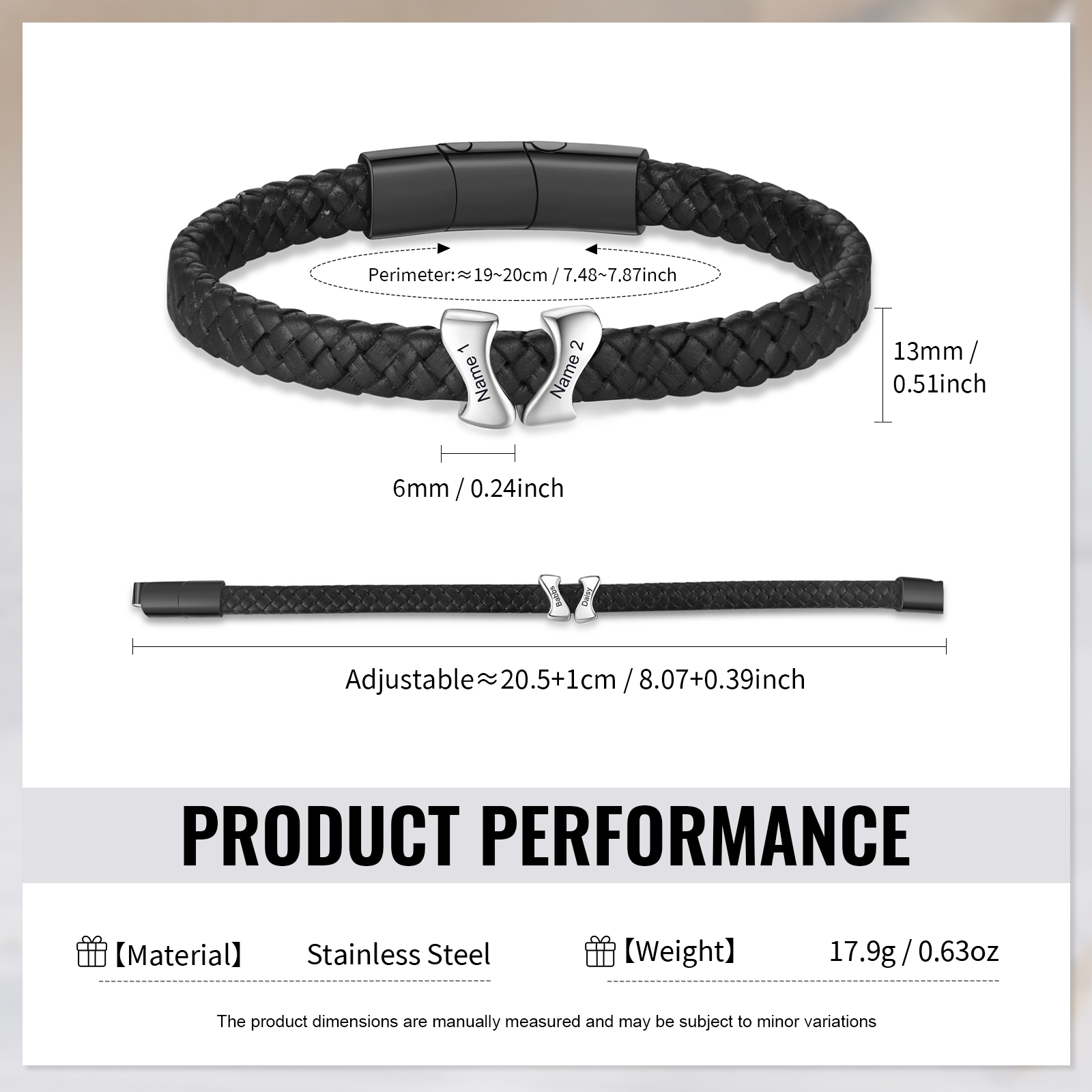 Bracelet à Personnaliser avec 2 Noms en Acier Inoxydable - Cadeau pour Homme  | Jessemade