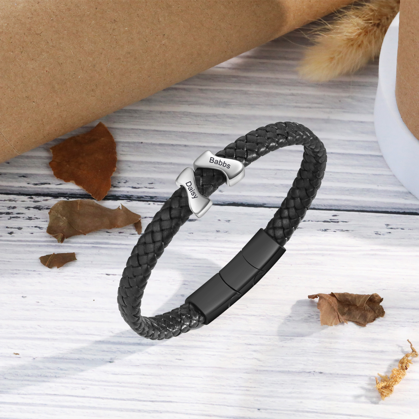 Bracelet à Personnaliser avec 2 Noms en Acier Inoxydable - Cadeau pour Homme  | Jessemade