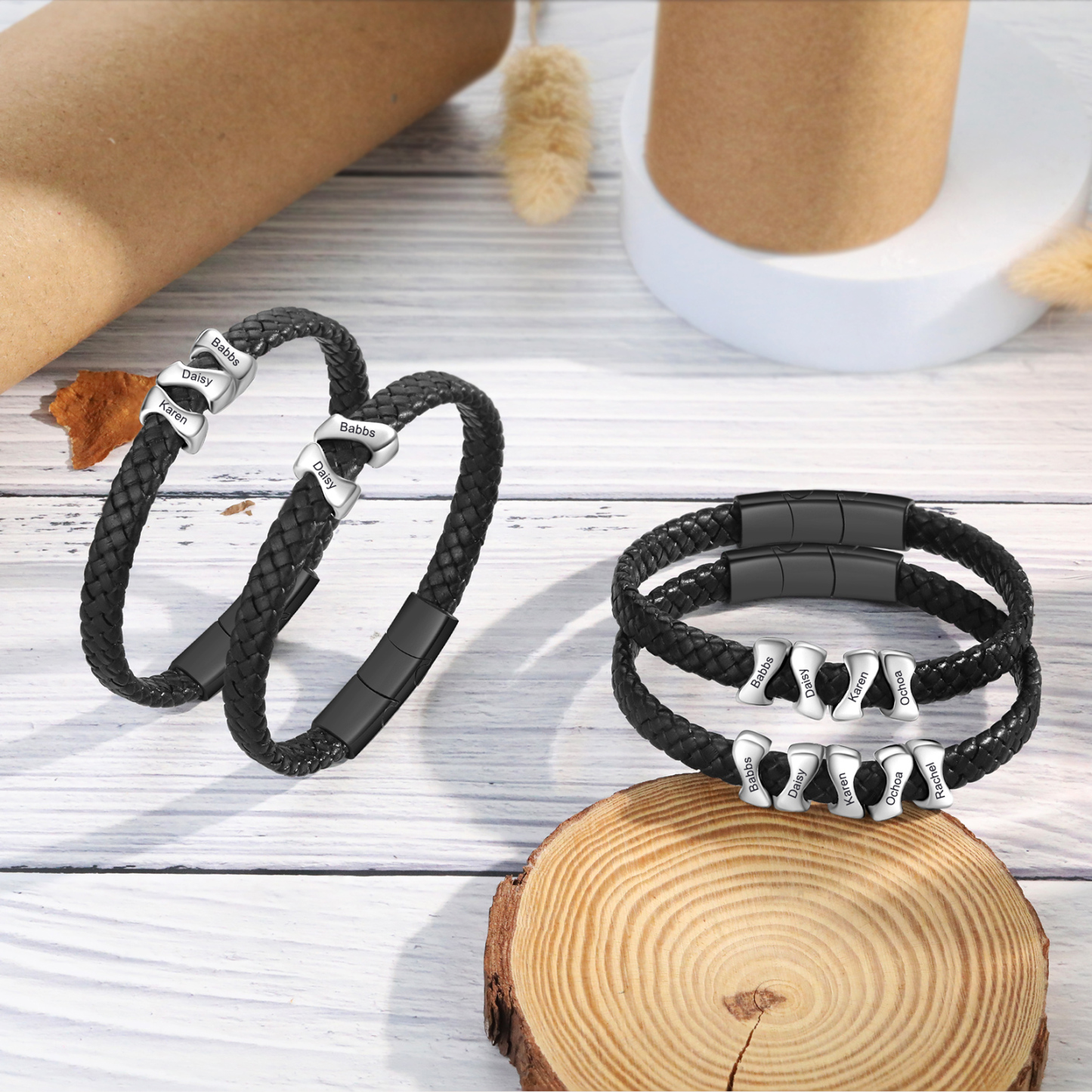 Bracelet à Personnaliser avec 3 Noms en Acier Inoxydable - Cadeau pour Homme  | Jessemade