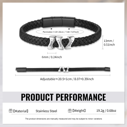 Bracelet à Personnaliser avec 3 Noms en Acier Inoxydable - Cadeau pour Homme  | Jessemade
