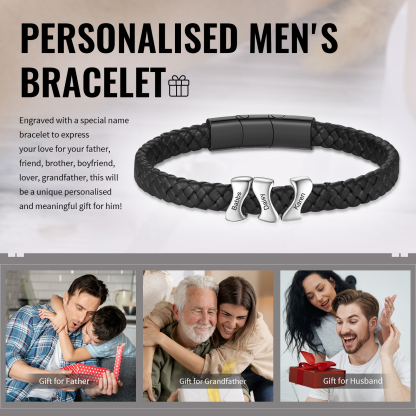 Bracelet à Personnaliser avec 3 Noms en Acier Inoxydable - Cadeau pour Homme  | Jessemade