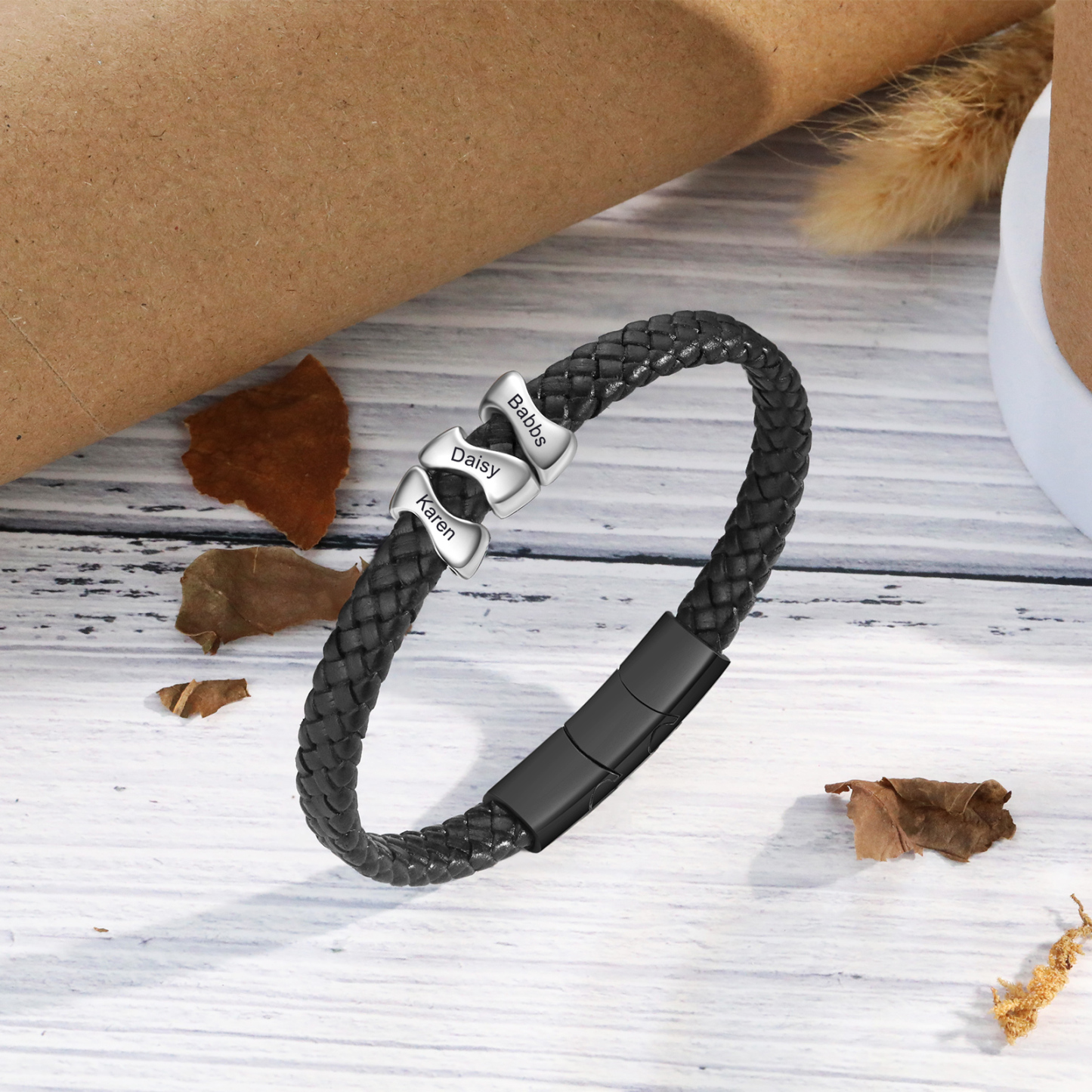 Bracelet à Personnaliser avec 3 Noms en Acier Inoxydable - Cadeau pour Homme  | Jessemade