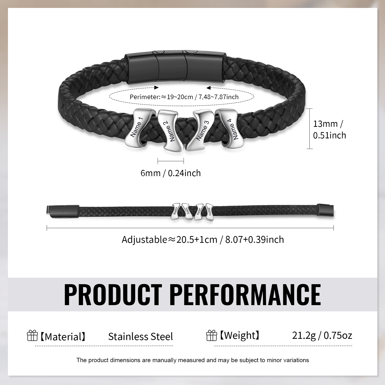 Bracelet à Personnaliser avec 4 Noms en Acier Inoxydable - Cadeau pour Homme  | Jessemade