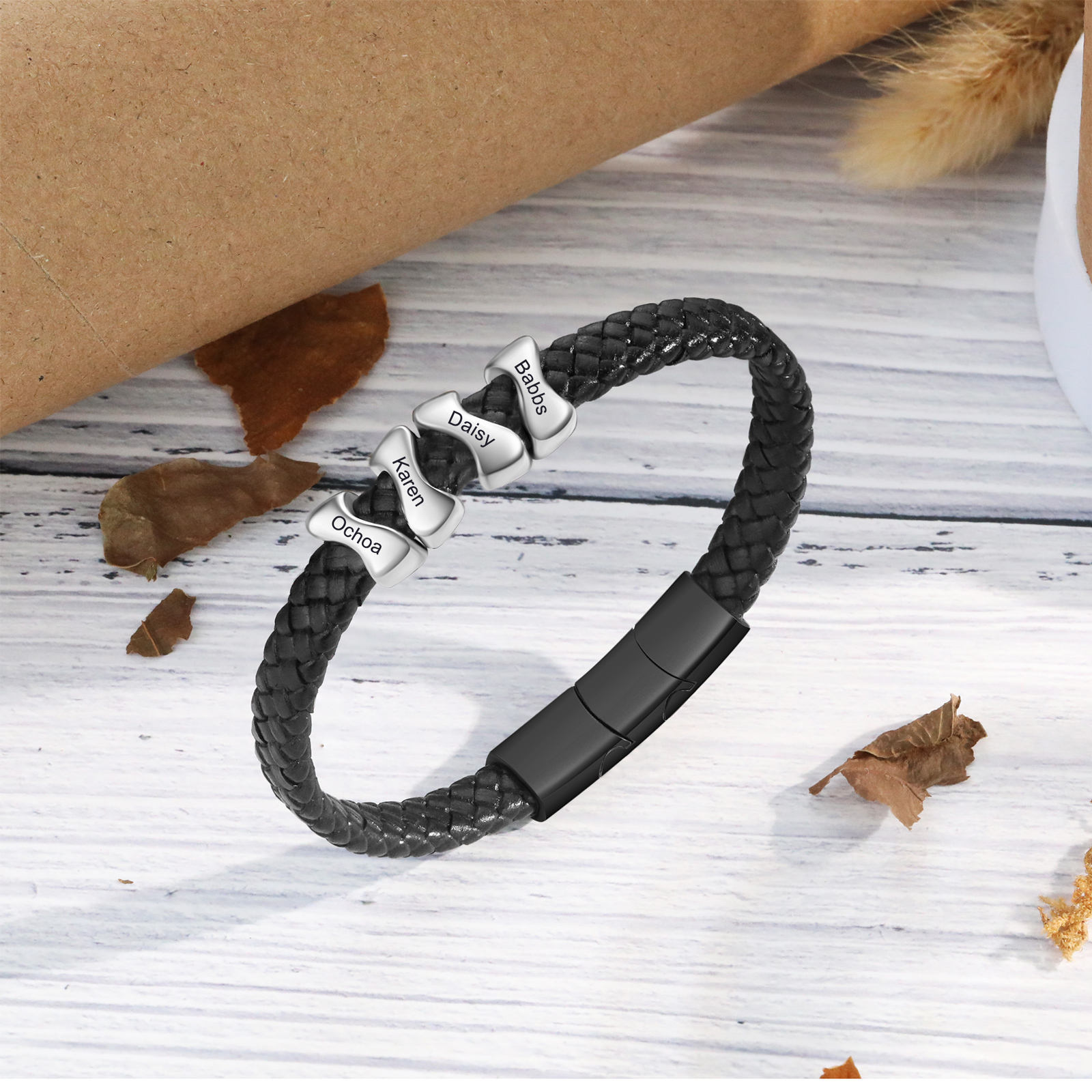 Bracelet à Personnaliser avec 4 Noms en Acier Inoxydable - Cadeau pour Homme  | Jessemade