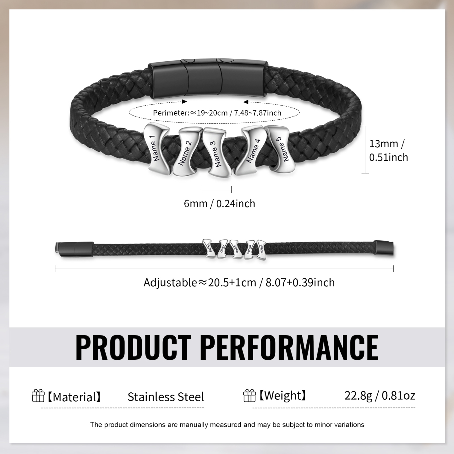 Bracelet à Personnaliser avec 5 Noms en Acier Inoxydable - Cadeau pour Homme  | Jessemade