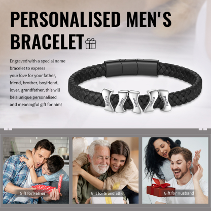 Bracelet à Personnaliser avec 5 Noms en Acier Inoxydable - Cadeau pour Homme  | Jessemade