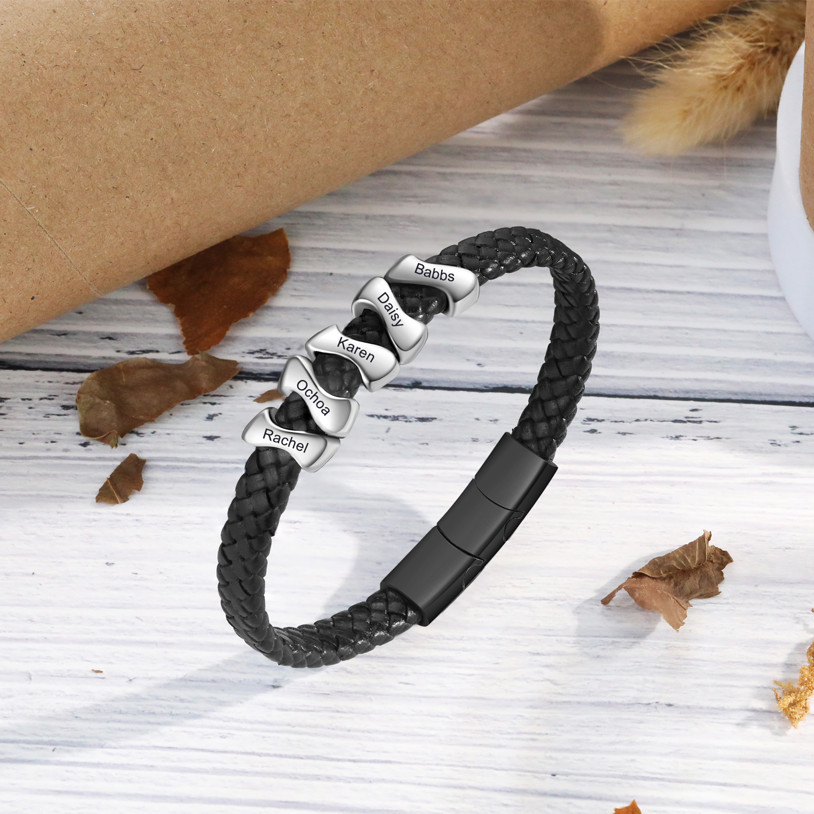 Bracelet à Personnaliser avec 5 Noms en Acier Inoxydable - Cadeau pour Homme  | Jessemade