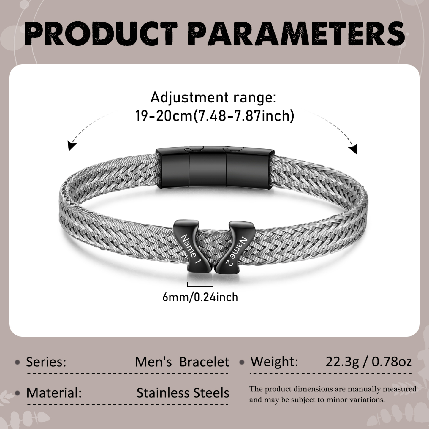 Bracelet en Acier Inoxydable à Personnaliser avec 2 Noms - Cadeau pour Homme  | Jessemade