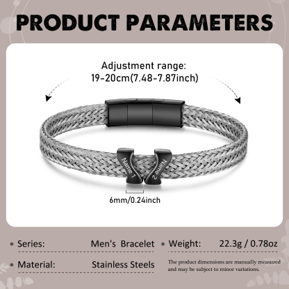 Bracelet en Acier Inoxydable à Personnaliser avec 2 Noms - Cadeau pour Homme  | Jessemade