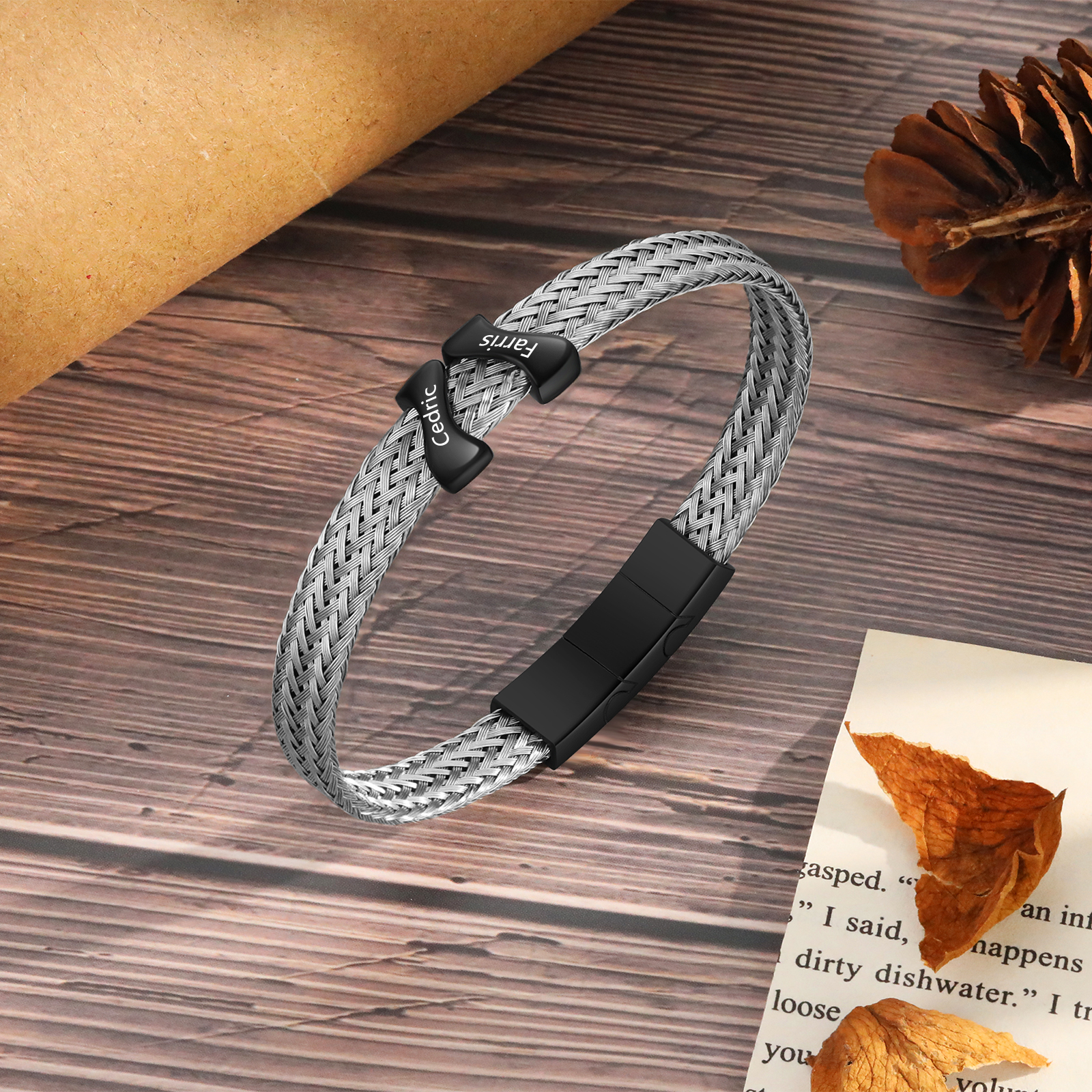 Bracelet en Acier Inoxydable à Personnaliser avec 2 Noms - Cadeau pour Homme  | Jessemade